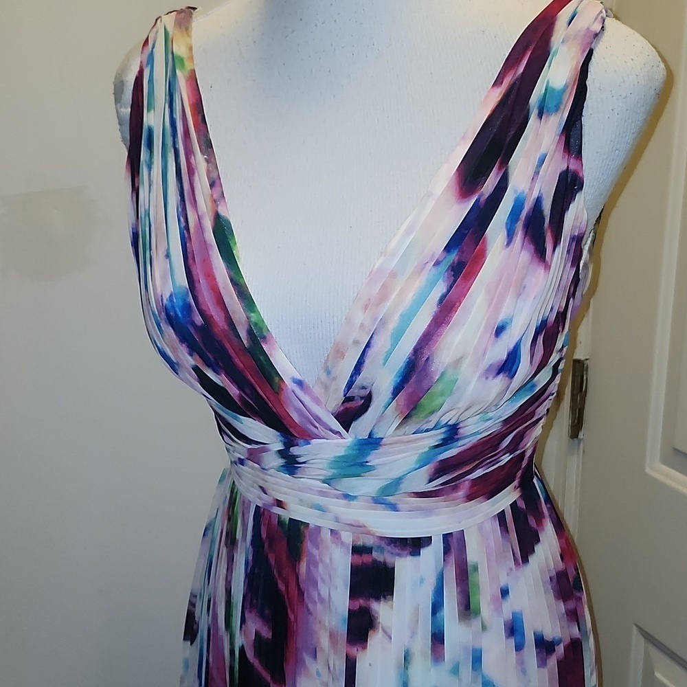Aidan Mattox Pleated Chiffon Gown Watercolor Evening Formal Wedding - Picture 2 of 10